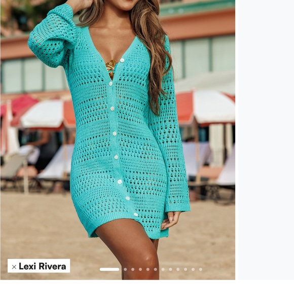 Turquoise Button-Up Crochet Cover-Up - Picture 3 of 4